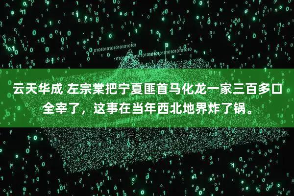 云天华成 左宗棠把宁夏匪首马化龙一家三百多口全宰了，这事在当年西北地界炸了锅。
